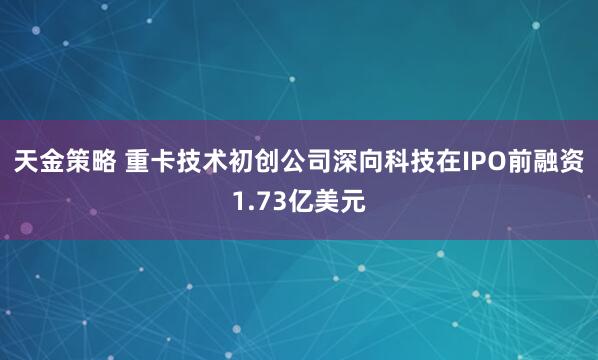 天金策略 重卡技术初创公司深向科技在IPO前融资1.73亿美元